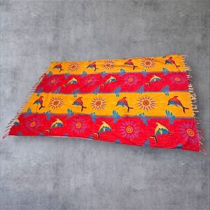 Vintage Sun Island Rayon Sarong Beach Wrap Sun Dolphin Print Thailand 56x41